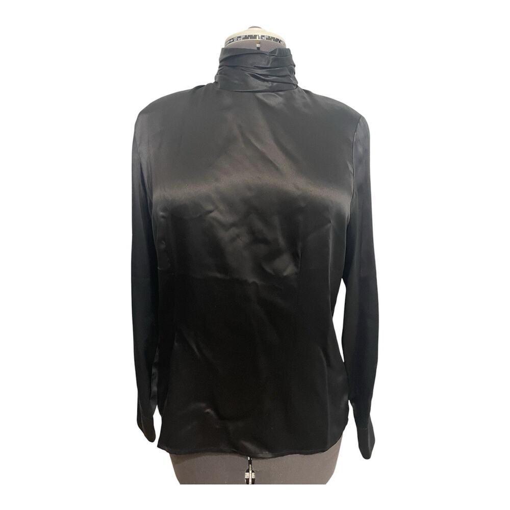 Vintage Spenser Jeremy Silk Blouse Mock Neck Collar Size Large Black Long Sleeve